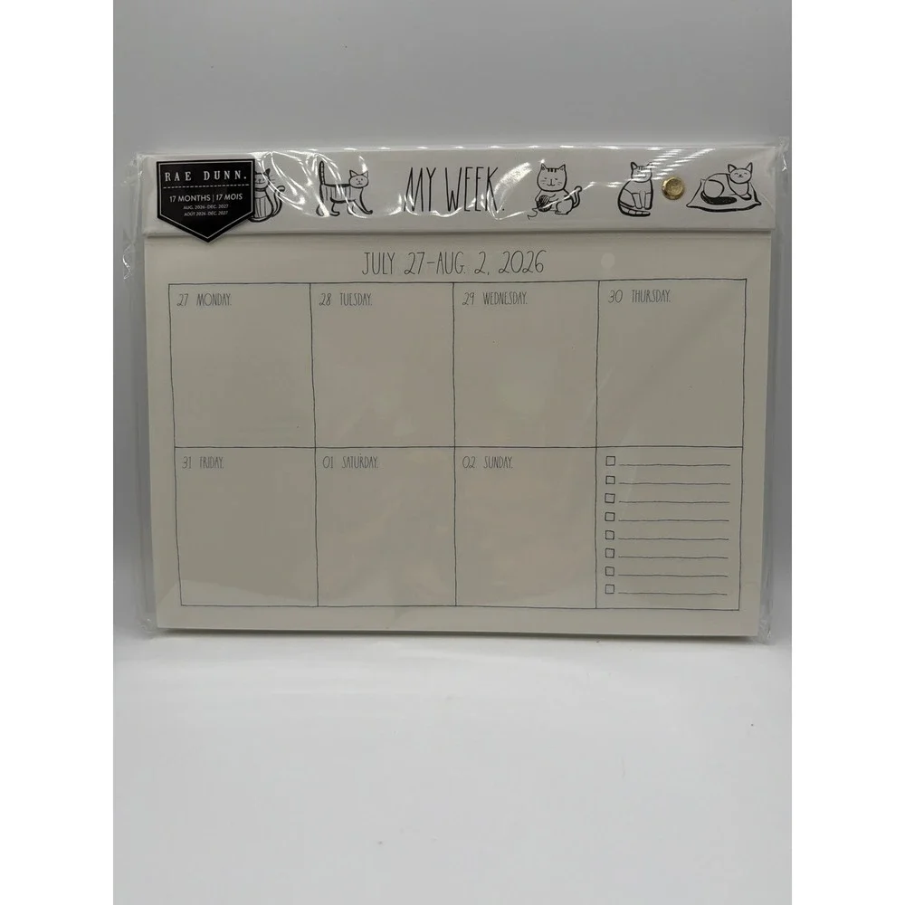 Rae Dunn My Week 17 Month Weekly Planner Desk Pad 8.5x11 Aug 2026-Dec 2027